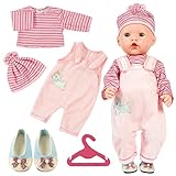Aolso Kleidung Outfits für Baby Puppen, Puppenkleidung = Rosa Langarm+Hose+ Hut+1 Paar Schuhe+Kleiderbügel, Puppe Zubehör für Baby Puppen 35-45 cm