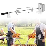 HENGMEI Edelstahl Grillspieß Set 107cm BBQ Fleischklammer mit Motor inkl.2 x Fleischnadeln, 220V - 240V, Elektrischer Drehspieß, Rotisserie, Drehspiess