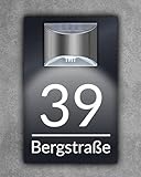 Premium Hausnummer beleuchtet mit LED Solar | individuell anpassbar | Acrylglas Anthrazit Matt | 3D Effekt | Wetterfest H1023 Anthrazit