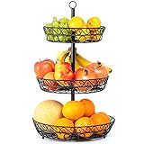 Chefarone Obst Etagere 3 Etagen - Etagere Obst für mehr Platz auf der Arbeitsplatte - dekorativer Obstkorb schwarz - Obstschale Etagere groß (34 x 34 x 52 cm)
