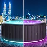 BRAST® Whirlpool aufblasbar MSpa Aurora mit LED-Beleuchtung für 6 Personen Ø204x70cm In- Outdoor Pool 138 Massagedüsen Energiespar-Timer Heizung Aufblasfunktion per Knopfdruck Bubble Wellness Massage