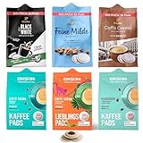 Tchibo Eduscho Kaffeepadmix Probierset Vielfaltspaket, Feine Milde, BLACK&WHITE, Caffè Crema, Lieblingspads & Klassisch, 204 Stück – 3x 36 Pads & 3x 32 Pads, nachhaltig, geeignet für Senseo Maschinen