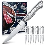 DRAGON RIOT Steakmesser Set 8-teiliges Steakbesteck mit Sägezahnklingen aus japanischem Edelstahl, spülmaschinengeeignet inklusive Aufbewahrungsbox
