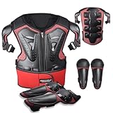 Kinder Dirt Bike Gear Motorrad Reiten Schutzausrüstung Motocross Rüstung Anzug Brust und Rücken Knie Ellenbogen Protektoren zum Radfahren (Rot)