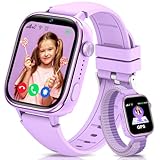 SWGOTA 4G Smartwatch Kinder, Telefon Uhr für Kinder mit GPS, Anrufe, Videoanrufen, Nachrichten, Schulmodus, SOS-Funktion, IP68 Wasserdicht, Wecker, Kamera und Schrittzähler (Lila)