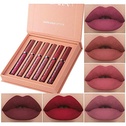 6 Stück matt flüssiger Lippenstift Set Samt Rot Nude Lipstick Makeup (Set A)