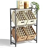 pickpiff 4 Kästen Getränkekistenregal mit Ablage - Schwarz Metall Getränkeregal, Platzsparend Kistenregal mit 2 Ebenen für Bier, Obst, Gemüse, Wasser - Für Wohnzimmer, Küche & Keller, 4 Boxes