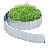 Relaxdays Rasenkante 15m, Beetbegrenzung aus Metall, verzinkt, flexibel, Umrandung f. Beet oder Rasen, 16cm hoch, Silber
