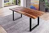 SAM B-Ware Baumkantentisch 180x90cm Barney, Sheesham-Holz shinafarben lackiert, Esstisch mit echter Baumkante, massiver Esszimmertisch mit U-Gestell Mattschwarz, Tischplatte 35mm
