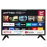 Antteq AV24H3 Fernseher 24 Zoll (60 cm) Smart TV mit Netflix, Prime Video, Rakuten TV, DAZN, Disney+, YouTube, UVM, WiFi, Triple-Tuner DVB-T2 / S2 / C