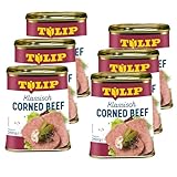 TULIP 6x Corned Beef 340 g | Klassisches Frühstücksfleisch in der Dose | Zartes gepökeltes Fleisch in der Konserve | Konservenfleisch mit 98% Rindfleisch