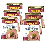 TULIP 6x Corned Beef 340 g | Klassisches Frühstücksfleisch in der Dose | Zartes gepökeltes Fleisch in der Konserve | Konservenfleisch mit 98% Rindfleisch