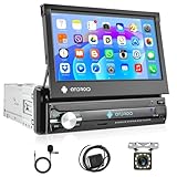 Podofo Android 12 Autoradio 1 Din mit GPS Navi und Bluetooth, 7 Zoll Flip Out Touchscreen Auto Stereo Radio mit WiFi FM/RDS Radio Spiegel-Link AUX-in + Rückfahrkamera & Mikrofon