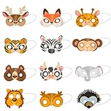 OZXVXZO Tiermasken Partyzubehör, Kindermasken Tiere,Tiermasken Zum Ausmalen, Dschungel Safari Thema Geburtstag Verkleiden Partyzubehör, für Halloween Party Maskerade Geburtstage