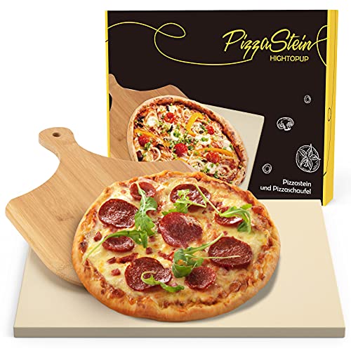 Hightopup Pizzastein für Backofen, Grill & Gasgrill | Pizzastein Set aus Cordierit, 38 x 30 cm rechteckiger Pizzastein mit Holz Pizzaschieber, optimal als Brotbackstein geeignet