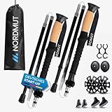 NORDMUT® Wanderstöcke faltbar | Ultraleichte Nordic Walking Stöcke Damen und Herren | Hochwertige Wanderstöcke Teleskop | Trekkingstöcke aus Aluminium [mit Gummipuffer-Set]