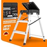 KIZO Trittleiter 3 Stufen klappbar - Haushaltsleiter – 2-IN-1 Leiter mit Werkzeugkasten - Klappleiter faltbar, Klapptritt, 3-stufig, Aluleiter, Step Ladder