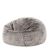 Icon Klassischer Sitzsack Flauschig aus Kunstfell „Kenai“, Grau, Sitzsack Erwachsene mit Füllung, Indoor Sitzsack Kuschelig Groß