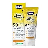 Chicco Mineral-Sonnencreme SPF 50+, für Kinder, wasserfest, ausgezeichneter Schutz gegen UVA, UVB und Infrarot, 0 Monate +, 75 ml