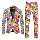 Generisch 2-teiliger Valentinstag Anzug für Herren Ball Prom wear Blazer Sets Bunt Drucken Print Jacke und Hose Outfits lustigen Designs Herrenanzug Slim Fit Blazeranzug Valentinstag-Geschenk