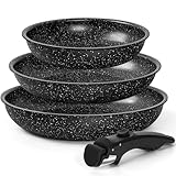 MICHELANGELO Pfannenset 4-teilig（20/24/28 cm Brapfanne） mit abnehmbarem Griff und Induktionsgeeignet, Pfannenset Induktion, Marmor Anti-Haft-Beschichtung Pfannen, – Ofenfest bis 240°C – Schwarz