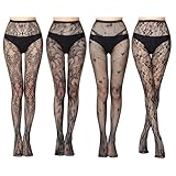 BDSHUNBF 4Pack Strumpfhose Ultra Transparente Fein-Strumpfhose Matte Optik Bequemer Bund Damen, Strumpfhosen Für Damen Strumpfhose Damen, Frauen Hohe Taille Netzstrümpfe Spitze Aushöhlen Gemusterte
