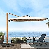 Grand patio Aluminium Sonnenschirm, Ampelschirm groß, Quadrat Gartenschirm mit Kurbelbedienung, Terrassenschirm für Balkon, Deck, Schwimmbad, UV-Schutz 50+ (Champagnerfarbig)