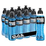 Powerade Sports Mountain Blast, kalorienarmes Sportgetränk mit Fruchtmix-Geschmack, mit Elektrolyten, Sport Drink in stylischen Einweg Flaschen (12 x 500 ml)
