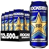 Rockstar Energy Drink Blueberry - Koffeinhaltiges Erfrischungsgetränk für den Energie Kick, EINWEG (12 x 500ml) (Verpackungsdesign kann abweichen)