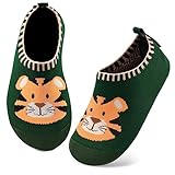 Kyopp Hausschuhe Kinder Junge Mädchen Pantoffeln rutschfest Barfussschuhe Kindergarten Slippers für Atmungsaktive Weich Lauflernschuhe Kleinkinder Schuhe(Tiger-Grün 20/21EU)