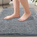 flintronic Chenille Badezimmerteppich, rutschfeste Badematte 40x60cm, Weich Badteppich, Badteppich aus Mikrofaser Chenille Teppich, waschbar Badvorleger für Badezimmer (Grau)