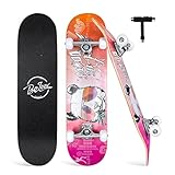 BELEEV Skateboard 31x8 Zoll Komplette Cruiser Skateboard für Kinder Jugendliche Erwachsene, 7-Lagiger Kanadischer Ahorn Double Kick Deck Concave mit All-in-one Skate T-Tool für Anfänger