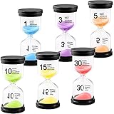 Amzeeniu Buntes Sanduhren Set 6 Farben Sanduhrenset 1Min/ 3Min/5Min/10Min/15Min/ 30Minuten Dekoration Zeitmesser Timer Glas,Schreibtisch Timer Kinder für Klassenzimmer Büro Küche Schule,Sand Timer