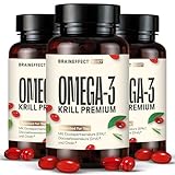 BRAINEFFECT Premium Omega 3 Kapseln aus 100% Krillöl (Ungestreckt) | Höchster Omega 3/EPA/DHA Pro Kapsel | Ohne Fischgeruch/-Geschmack | Nachhaltige Fischerei | 60 KapseIn (3er Pack)