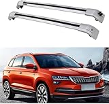 LYUFD 2 Stück Aluminium Relingträger Dachgepäckträger für Skoda Karoq SUV 2017-2022, Gepäcktransport Reisen Camping Crossbar Querträger Dachträger,normal-Silver
