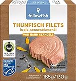 followfish Thunfischfilet in Bio - Sonnenblumenöl, 8er Pack (8 x 185 g)