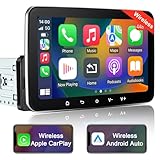 Android Autoradio 1din mit Navi 7 Zoll Bildschirm Android Auto & Wireless CarPlay Auto Radio Touch Display mit Bluetooth FM WiFi GPS SWC USB 2G+32G