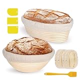 2er-Set Gärkorb zum Brotbacken, Runde und Ovale, inklusive Zubehör-Silikonbürste, dreiteiliges Teigschaber-Set, inklusive vier Stoffbezügen, perfekt zum Brotbacken