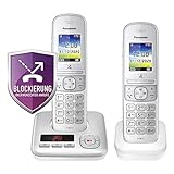 Panasonic KX-TGH722GG Schnurlostelefon Duo mit Anrufbeantworter (DECT Telefon, strahlungsarm, Farbdisplay, Anrufsperre, Freisprechen) perl-silber