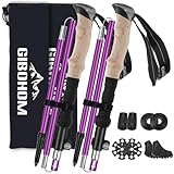 GIBOHOM Wanderstöcke Faltbar 105-125 cm 7075 Aluminium, 2 Nordic Walking Stöcke mit Klemmverschluss, 4 Paar Gummipuffe, Tragetasche, Wanderstöcke Teleskop für Trekking, Skifahren, Wandern, Bergsport