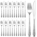 Herogo Steakbesteck Set, 24-teilig Edelstahl Tafelmesser und Tafelgabeln für 12 Personen, Silber Pizzabesteck Set mit 12 Messer und 12 Gabel, Rostfrei Besteck Set, Spülmaschinenfest