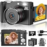 Digitalkamera 4K 64MP Fotokamera mit 180° Flip 2.8' Bildschirm, 18X Autofokus Kompaktkamera mit 32G SD Karte& Zwei Batterien für Kinder Erwachsene Ältere Anfänger