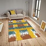 Modern Teppich - Kurzflor Waschbar - Weich Teppich Für Wohnzimmer, Schlafzimmer, Esszimmer – 3D Drucken Gelb-Blaues Palmöl-Gemälde-Graffiti 80 X 120 Cm Weich ， Schmutzabweisend - Leicht Zu R -6G8L+J4Q