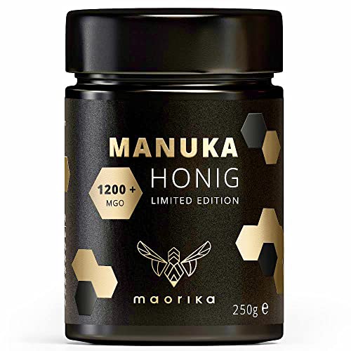 maorika - Manuka Honig 1200 MGO + 250g im Glas (lichtundurchlässig, kein Plastik) - laborgeprüft mit zertifiziertem Methylglyoxal Gehalt aus Neuseeland