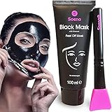 Das ORIGINAL - SOENA® Black Mask + MASKENPINSEL | XXL Tube 100 ml | Entfernt Mitesser – Peel-Off Maske - Gegen unreine Haut | Mit Aktivkohle | Schwarze Maske zum abziehen - Blackhead Maske