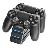 snakebyte PS4 TWIN:CHARGE 4 – schwarz – Ladestation für PlayStation 4/ PS4 Slim / PS4 Pro Dualshock 4 Controller, Docking Station für 2 Gamepads inkl. MICRO USB Kabel, LED-Ladezustandanzeige