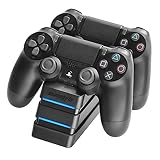 snakebyte PS4 TWIN:CHARGE 4 – schwarz – Ladestation für PlayStation 4/ PS4 Slim / PS4 Pro Dualshock 4 Controller, Docking Station für 2 Gamepads inkl. MICRO USB Kabel, LED-Ladezustandanzeige