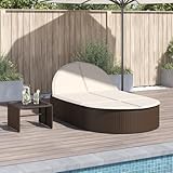 IKAYAA Sonneninsel, Sonnenliege für 2 Personen 3-Fach Verstellbar, Polyrattan Doppelliege Wetterfest, Sonnenbett, Outdoor Bett, Gartenbett, Garten Relaxliege Braun