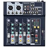 Weymic Professioneller Mixer | 4-Kanal-2-Bus-Mixer/mit USB-Audio-Schnittstelle, Stereo-Equalizer für die Aufnahme von DJ-Bühnen-Karaoke-Musikanwendungen(F4)