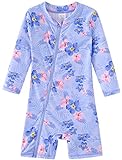 UMELOK Baby Badeanzug Mädchen Einteilige Schwimmanzug UV Schutz 50+ Badebekleidung Lila-rosa Blüten，12M
